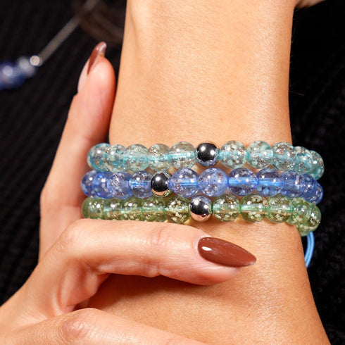 Indigo | Argent | Bracelet macramé verre luciole
